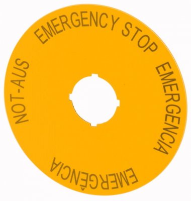 Фотография товара 'Eaton Знак, аварийная остановка , желтый, D = 90 мм, 4-х языках , DE , EN , ES, PT M22-XAK2'