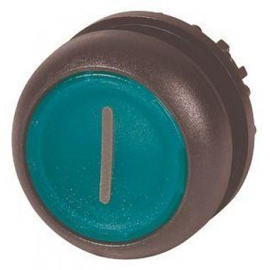 Фотография товара 'Eaton Головка кнопки с подсветкой, без фиксации ,цвет зеленый с обозначением I, черное лицевое кольцо M22S-DL-G-X1'