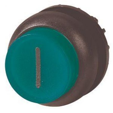 Фотография товара 'Eaton Головка кнопки с подсветкой, выступающие, без фиксации, цвет зеленый, черное лицевое кольцо M22S-DLH-G-X1'