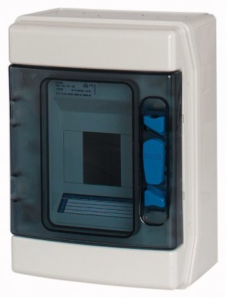 Фотография товара 'Eaton Навесной шкаф IP65, 1 ряд 4 модуля, УФ-стойкий поликарбонат, индустриальная серия, N/PE клеммы в комплекте IKA-1/4-ST-UV'