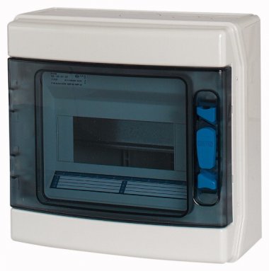 Фотография товара 'Eaton Навесной шкаф IP65, 1 ряд 8 модулей УФ-стойкий поликарбонат, индустриальная серия, N/PE клеммы в комплекте IKA-1/8-ST-UV'