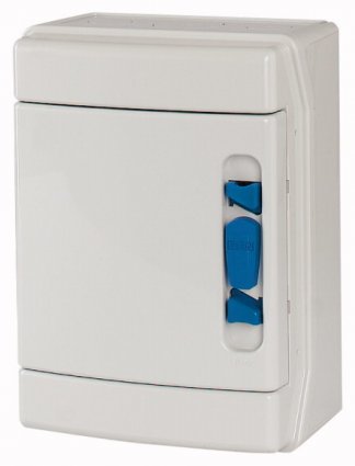 Фотография товара 'Eaton Навесной шкаф IP65, 1 ряд 4 модуля, УФ-стойкий поликарбонат, индустриальная серия, N/PE клеммы в комплекте, глухая дверь IKA-1/4-SR-UV'