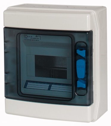 Фотография товара 'Eaton Навесной шкаф IP65, 1 ряд 6 модулей, профессиональная серия, прозрачная дверь, N/PE клеммы в комплекте IKA-1/6-ST'