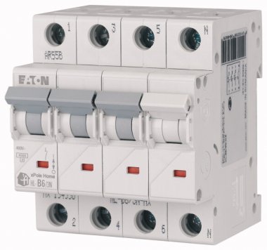 Фотография товара 'Eaton Модульный автоматический выключатель, 3N-полюс, кривая отключения B, номинальный ток 6А HL-B6/3N'