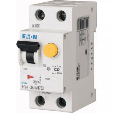 Фотография товара 'Eaton Дифференциальный автоматический выключатель 6/0,03А, кривая отключения С, 1PlusN полюсов, откл. способность 6 кА PFL6-6/1N/C/003'
