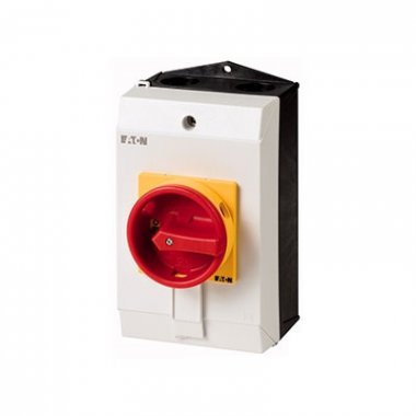 Фотография товара 'Eaton Главный выключатель в корпусе, 3P, 32A , красно-желтая ручка , запираемый P1-32/I2/SVB'