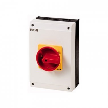Фотография товара 'Eaton Главный выключатель в корпусе, 3P Plus N Plus 1НО Plus 1 НЗ , 63А , красно-желтая ручка , запираемый P3-63/I4/SVB/N/HI11'