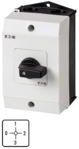 Фотография товара 'Eaton Ступенчатый переключатель в корпусе, 2P, Ie = 12A, Поз. 0-3, 90 ° 48х48 мм T0-3-15053/I1'