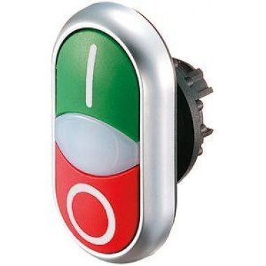 Фотография товара 'Eaton Сдвоенная кнопка с сигнальной лампой, без фиксации, цвет зеленыйPlusкрасный с обозначением I O M22-DDL-GR-X1/X0'