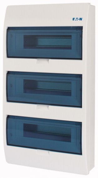 Фотография товара 'Eaton Компактный щит навесного исполнения, 3 ряда, 36 модулей, прозрачная дверь, пластик BC-O-3/36-ECO'