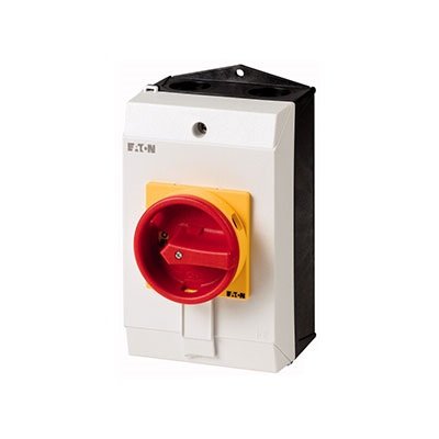 Фотография товара 'Eaton Главный выключатель в корпусе, 3P Plus N , 32А , красно-желтая ручка , запираемый P1-32/I2/SVB/N'