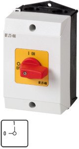 Фотография товара 'Eaton Кулачковый переключатель в корпусе, красная ручка, 1P, Ie = 12A, Пол. 0-1, 90 °, 48х48 мм T0-1-8200/I1-RT'