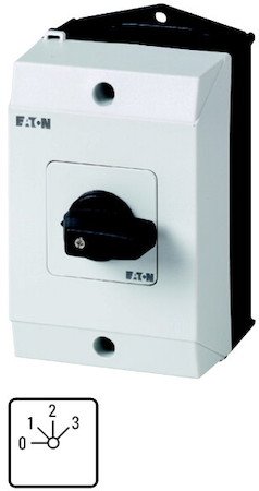 Фотография товара 'Eaton Ступенчатый переключатель в корпусе, 2P, Ie = 32A, Поз. 0-3, 45 ° 48х48 мм T3-3-8261/I2'